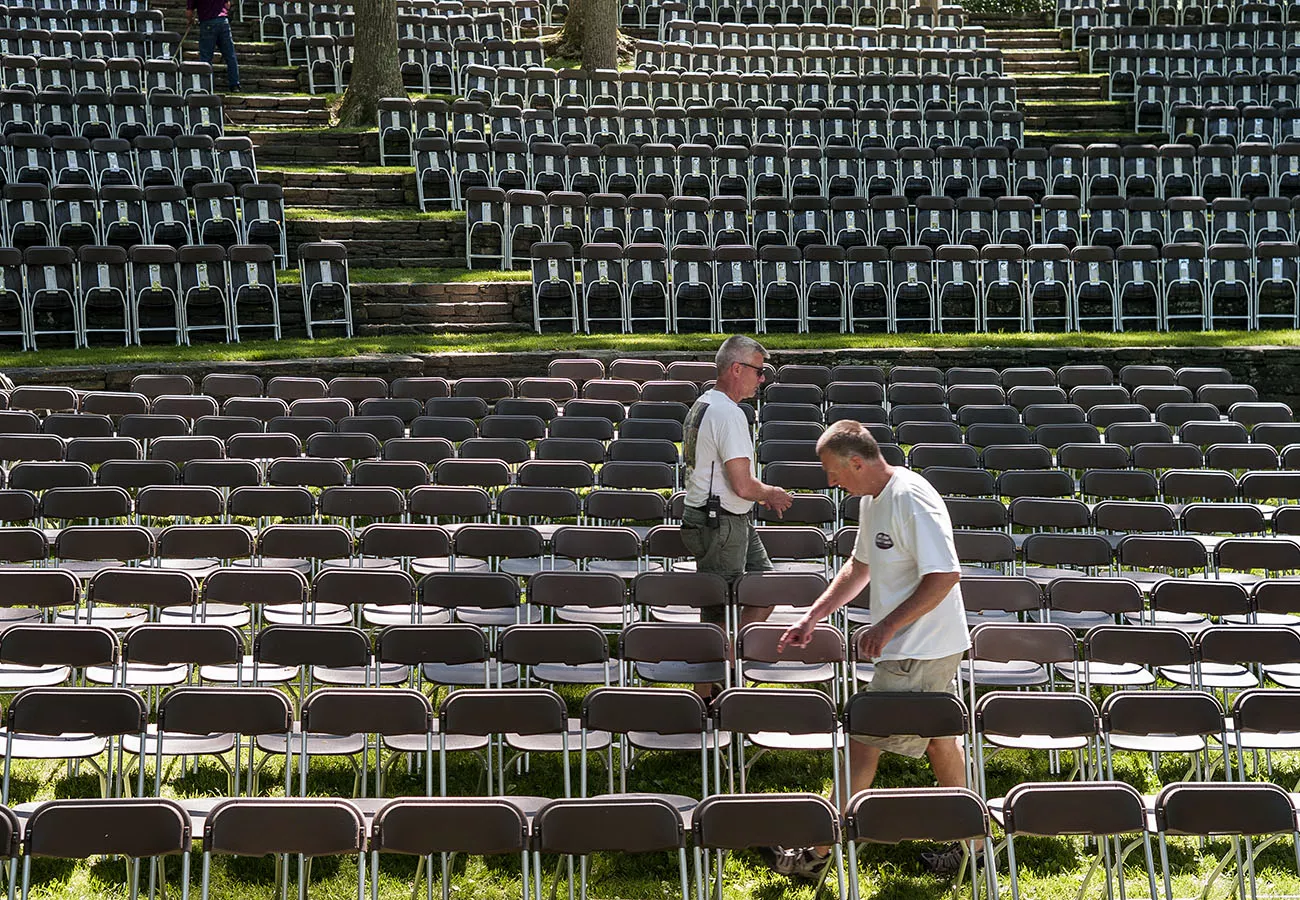 setting up chair for commencement