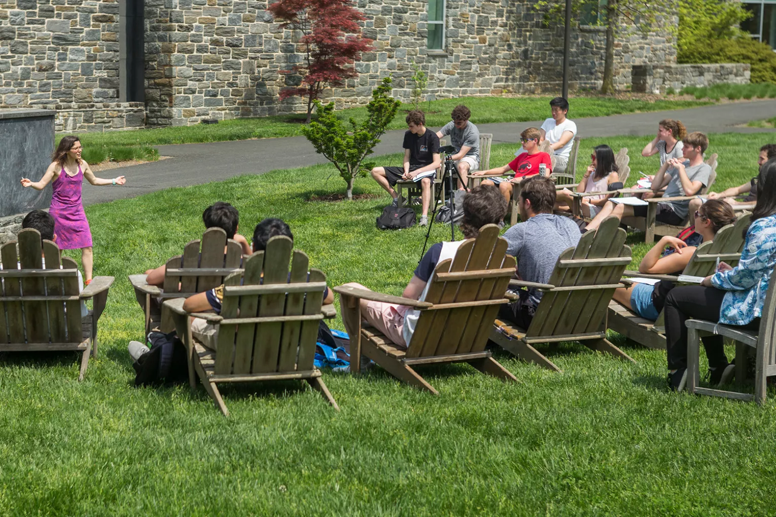Class being taught on Science Center Lawn