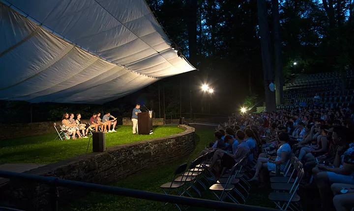 The stage of speakers at Last Collection