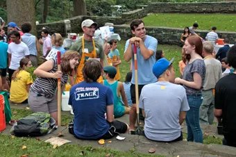 Students gather in the Scott Arboretum prior to the start of the Crum Woods Stewardship Project.