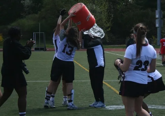 Karen Borbee getting Gatorade bath