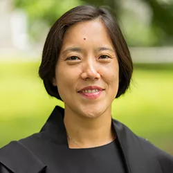 Tomoko Sakomura in front of grass near Parrish Hall